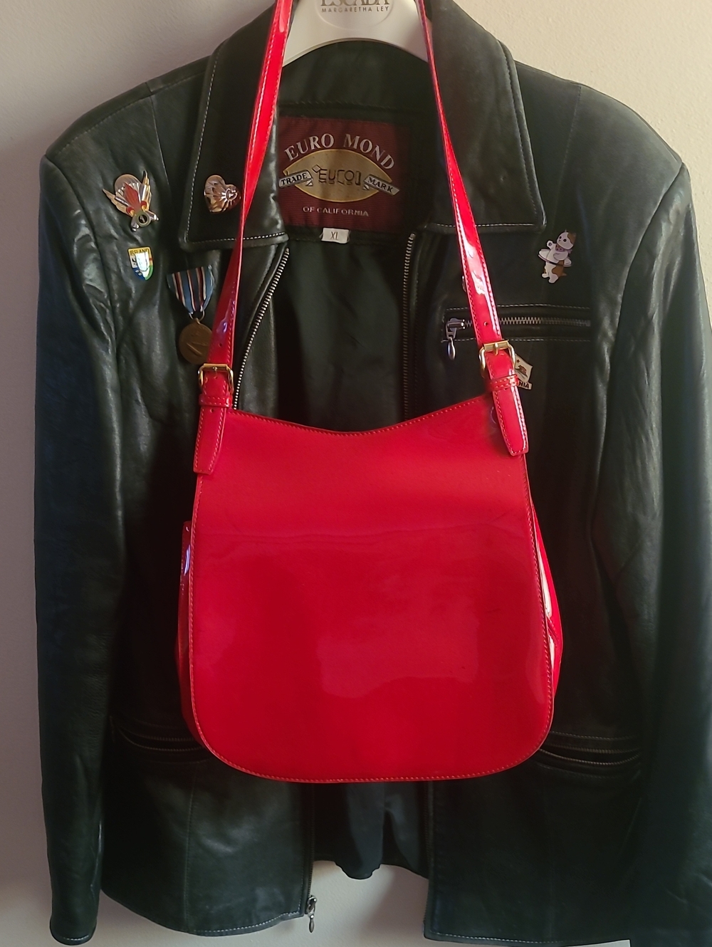 Red Patent Shoulder Bag - Unbranded Vegan Cherry Bright